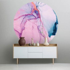 Een muurcirkel met abstracte marmerkunst, ideaal voor een stijlvolle woonkamer.