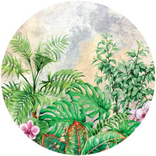 Botanische planten in een groene jungle, prachtig weergegeven op een behangcirkel.