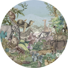 Diverse dieren in een dierenrijk, perfect voor een kinderkamer op een muurcirkel.