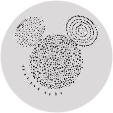 Behangcirkel van Mickey Mouse in stipple-art stijl, met gedetailleerde stippen die zijn iconische gezicht vormen.