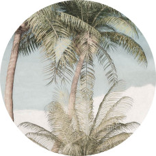 Zachte pastel palmbomen op een natuurlijke muurcirkel.