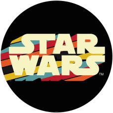 Star Wars typeface logo, iconisch weergegeven op een behangcirkel.