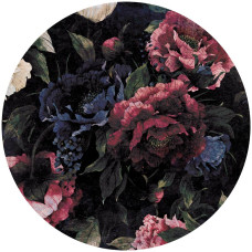 Klassiek bloemenkunstwerk op een behangcirkel, met gedetailleerde bloemen in een schilderachtige stijl.