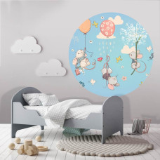 Een muurcirkel met een vrolijk ontwerp van vliegende muizen, ideaal voor een kinderkamer.