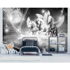 Een eenhoorn fotobehang met unicorns voor de kinderkamer.