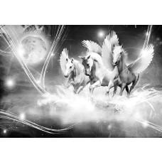 Een fotobehang met vrolijke unicorns.