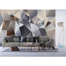 Een 3D fotobehang van abstracte vormen in grijze tinten, ideaal voor een moderne uitstraling in een woonkamer.