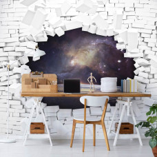 Een fotobehang met een 3D-effect van het heelal en universum voor de gamekamer.