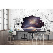 Een fotobehang met een 3D-effect van het heelal en universum voor het kantoor.