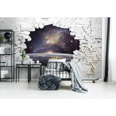 Een fotobehang met een 3D-effect van het heelal en universum voor de kinderkamer.