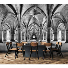 Een fotobehang van een 3D-gebouw met pilaren voor de keuken.