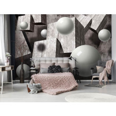 Een fotobehang met abstracte geometrische vormen in 3D voor de slaapkamer.