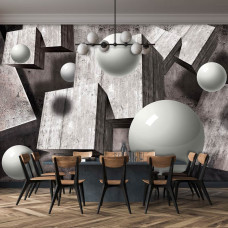 Een fotobehang met 3D geometrische vormen in abstracte kunst voor de woonkamer.