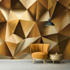Een fotobehang met een 3D-abstractie van gouden vormen, perfect voor een kantoor.