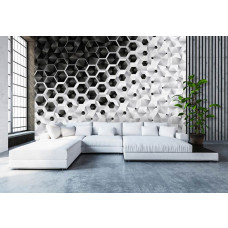 Fotobehang met zilveren hexagonvormen, geometrisch patroon voor de huiskamer.