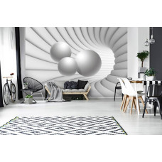 Een fotobehang met een 3D-tunnel en witte bollen, ideaal voor een moderne ruimte.