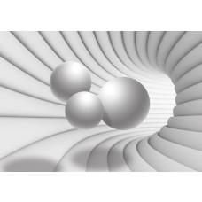 3D-tunnel met witte bollen, abstract kunstfotobehang voor een futuristische en moderne uitstraling.