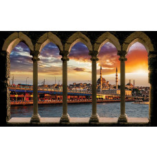 Fotobehang van een 3D uitzicht op Istanbul met zuilen en pilaren, voor een exotische uitstraling.