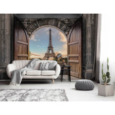 Een fotobehang met watervallen in een 3D-ontwerp, geschikt voor een slaapkamer.