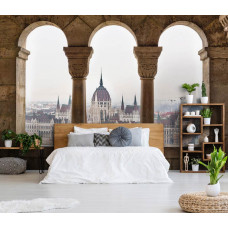 Een fotobehang met een 3D-uitzicht op het parlementsgebouw van Boedapest, perfect voor een slaapkamer.