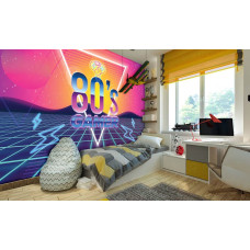 Een vliesbehang met een nostalgische 80’s gamer-look, ideaal voor een kinderkamer.