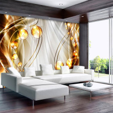 Een fotobehang van abstracte kunst met amber, goud en zilver in een artistiek ontwerp.