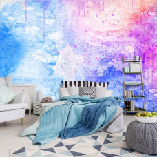 Een abstract blauw schilderij fotobehang voor de slaapkamer.