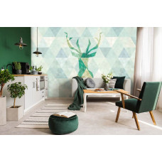 Een fotobehang met een abstract geometrisch hert in kunststijl voor de huiskamer.