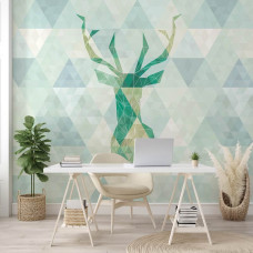 Een fotobehang met een abstract geometrisch hert in kunststijl voor het kantoor.
