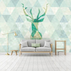 Een fotobehang met een abstract geometrisch hert in kunststijl voor de woonkamer.