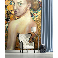 Een fotobehang van een abstracte schilderij van een dame, perfect voor de woonkamer.