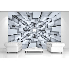 Een fotobehang met een abstracte 3D tunnel voor in de bedrijfsruimte.