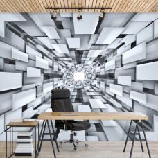 Een fotobehang met een abstracte 3D tunnel voor in de gamekamer.
