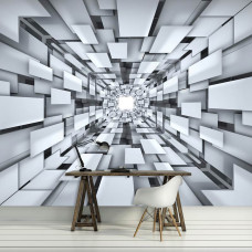 Een fotobehang met een abstracte 3D tunnel voor in het kantoor.