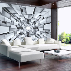Een fotobehang met een abstracte 3D tunnel op vliesbehang voor de woonkamer.