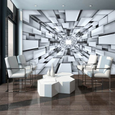 Een fotobehang met een abstracte 3D tunnel voor in de woonkamer.