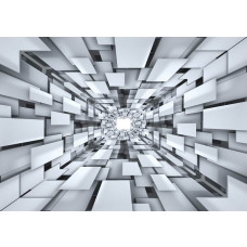 Fotobehang van een abstracte 3D tunnel, met een futuristische en moderne stijl.
