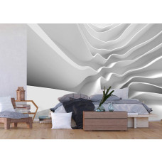 Fotobehang van abstracte architectuur in het wit in een stijlvolle slaapkamer.