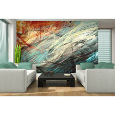 Een fotobehang van kleurrijke abstracte kunst met gedetailleerde verfstreken.