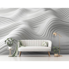 Een fotobehang van abstracte witte golven in kunst met lijnen.