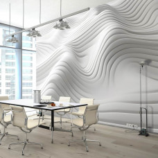 Een fotobehang van abstracte witte golven in kunst met lijnen in de huiskamer.