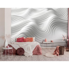 Een fotobehang van abstracte witte golven in kunst met lijnen in het kantoor.