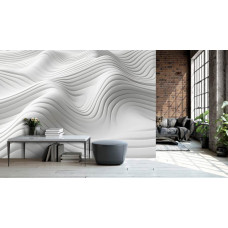 Een fotobehang van abstracte witte golven in kunst met lijnen in de slaapkamer.