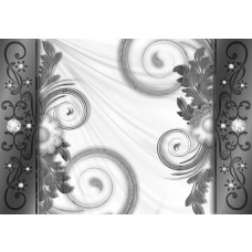 Abstracte bloemen, weergegeven op een fotobehang met geometrische vormen en moderne kunst.