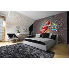 Een fotobehang met graffiti en zilveren dobbelstenen in alchemistische stijl voor de slaapkamer.
