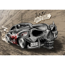 Fotobehang van een death rod motel met schedels, ideaal voor liefhebbers van rock en roll en een edgy interieur.
