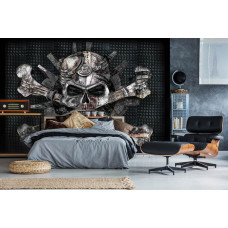 Een fotobehang van een schedel in alchemie thema voor de slaapkamer.