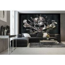Een fotobehang met een mystieke schedel in een alchemistisch ontwerp voor de woonkamer.
