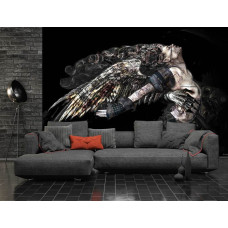 Een fotobehang met een vrouw en schedel in alchemie thema, geschikt voor een woonkamer.