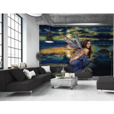 Een fotobehang met Skylundine-art en abstracte vormen voor de slaapkamer.